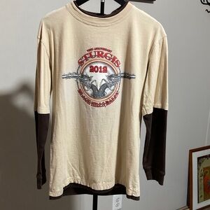Men's Cream and Brown Long Sleeve Tee